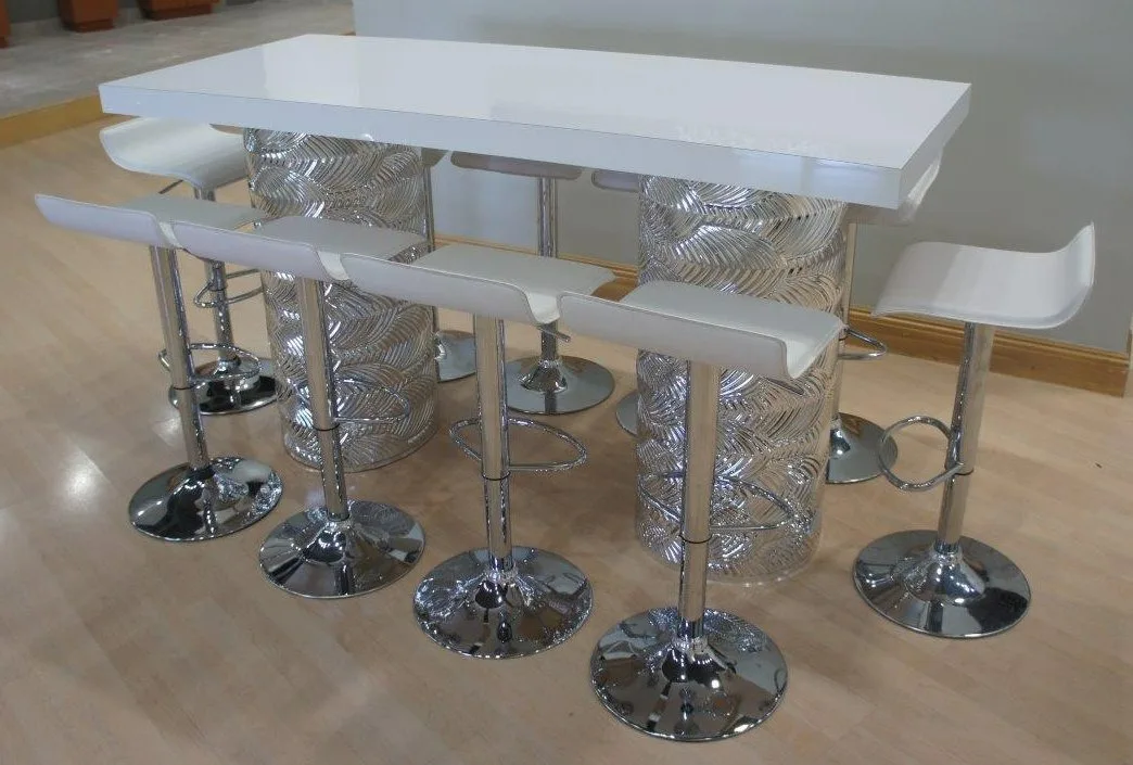Art Deco Silver Mirrored Communal High Top - White Top 72_W x 30_D x 42_H in Pompano Beach, Florida(1)