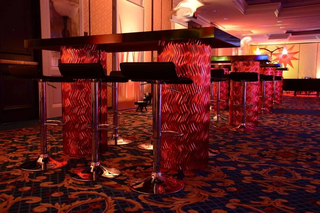 Contempo Red Mirrored Communal High Top - Black Top 72_W x 30_D x 42_H in Pompano Beach, Florida