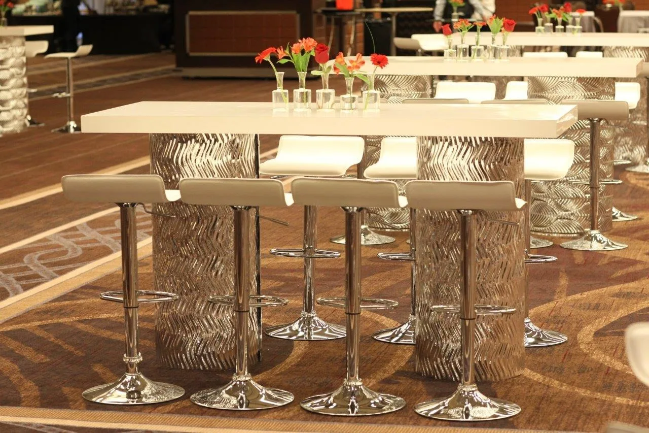 Contempo Silver Mirrored Communal High Top - Black Top 72_W x 30_D x 42_H in Pompano Beach, Florida_