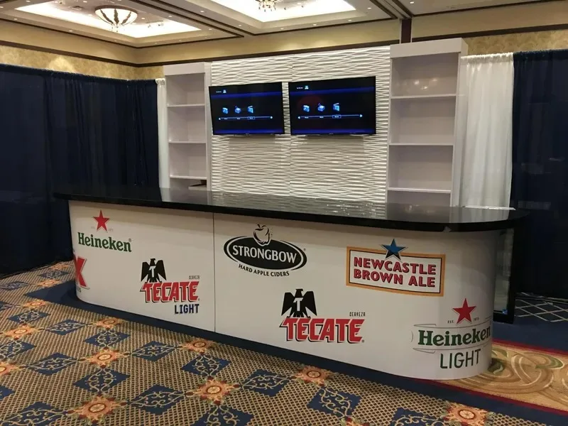 Designer Acrylic Bar 15_ Double Designer Acrylic Bar Black Top - Full Logo Wrap w_ White Wave Back Bar Wall in Pompano Beach, Florida(1)