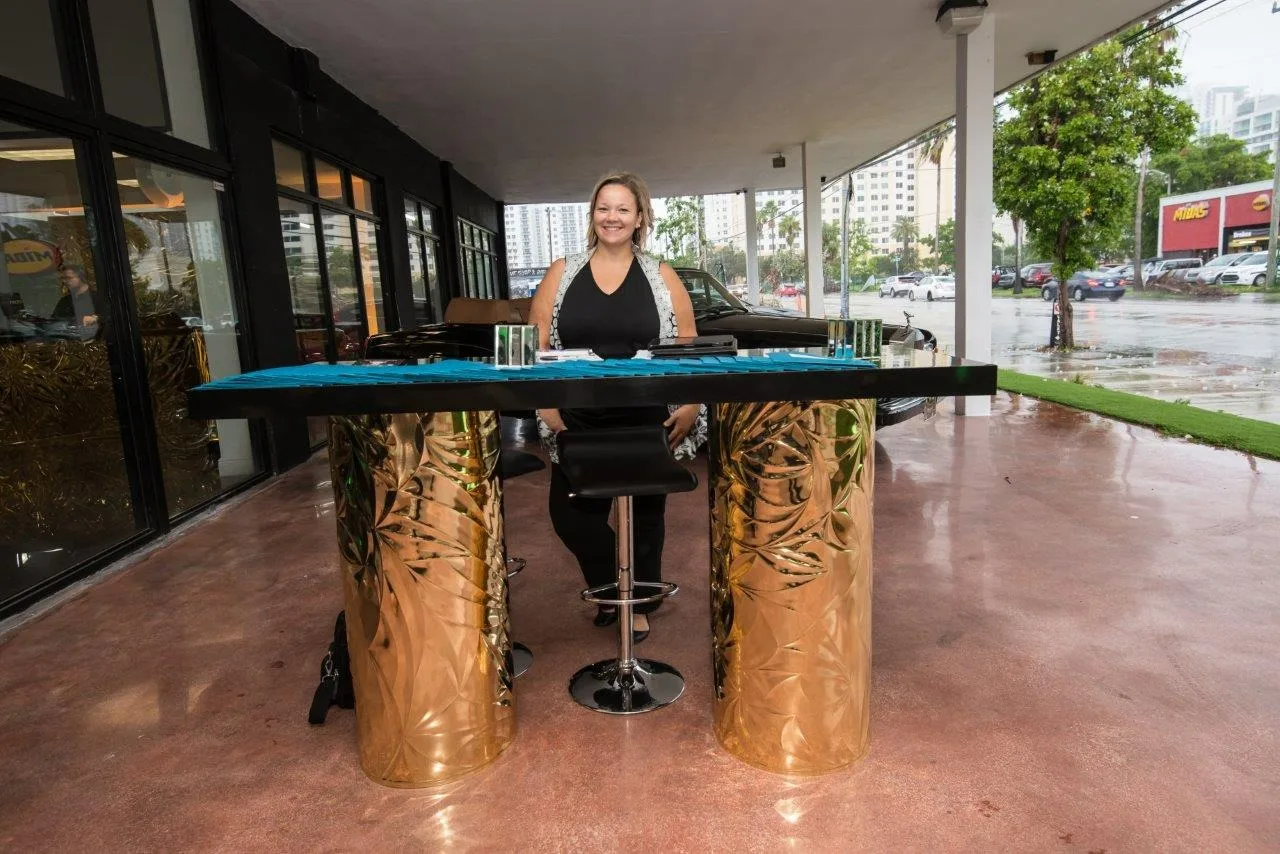 Gold Petals Communal High Top - Black Top 72_W x 30_D x 42_H in Pompano Beach, Florida_