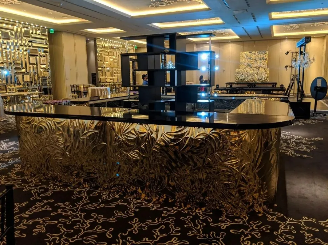 Gold Petals Mirrored Bar 15_x15_ Gold Petals Mirrored Center Bar w_ Black Tops in Pompano Beach, Florida