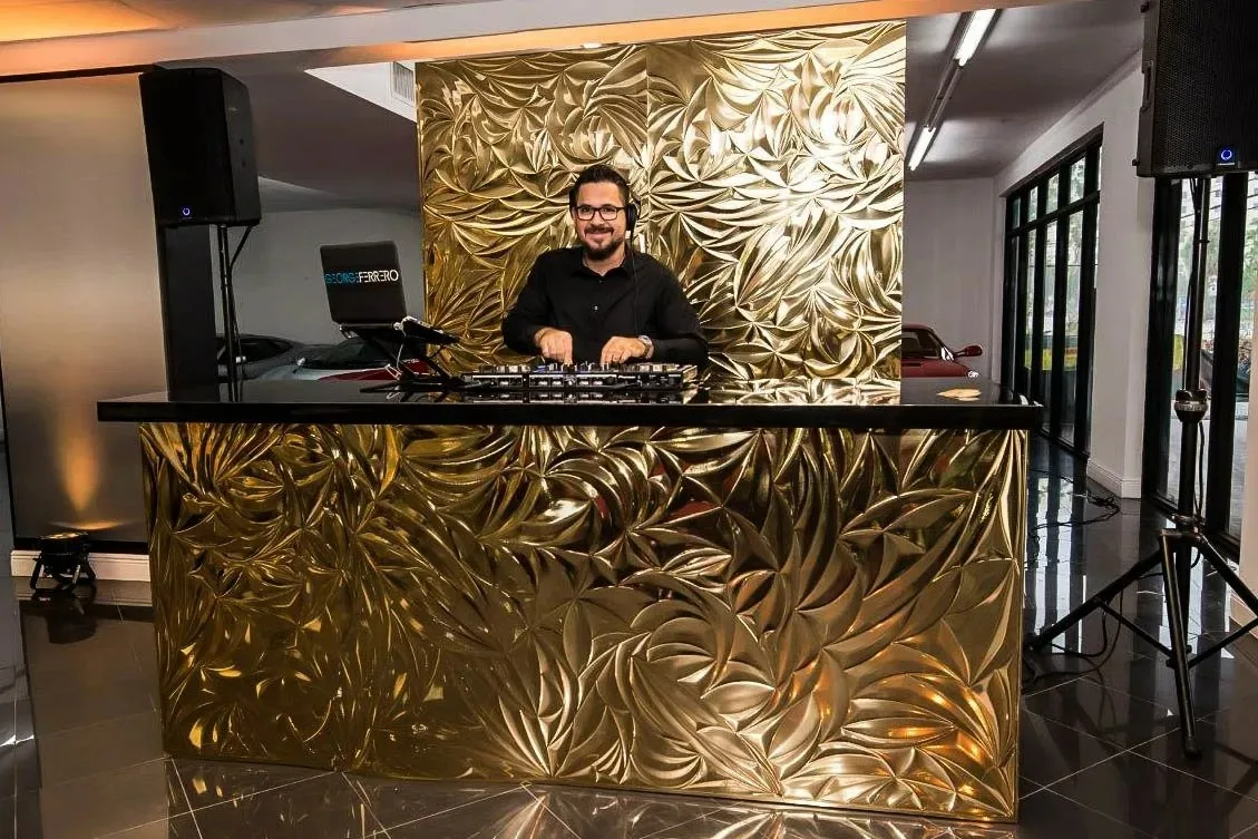 Gold Petals Mirrored Bar 8_ Gold Petals Mirrored SOLO Bar w_ Black Tops & Gold Petals Back Bar Wall (Used as a DJ Booth) in Pompano Beach, Florida
