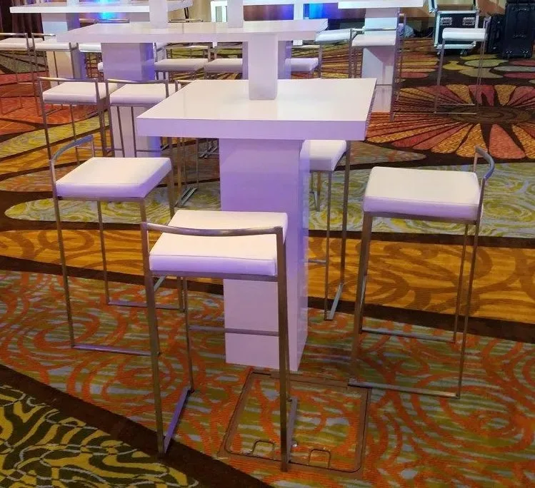 Malta Bar Stool - White 16.25”L x 17.75”W x 34”H Seat Height_ 31.5” Shown w_ White Alpine High Top Table in Pompano Beach, Florida