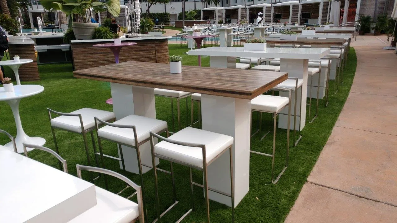 Plank Wood Communal HIgh Top White Base 72_W x 30_D x 42_H in Pompano Beach, Florida_