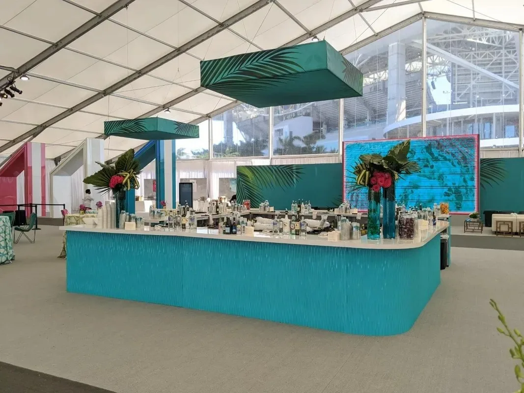 Teal Glossy Wave Bar 23_x23_ Teal Glossy Wave Center Bar w_ White Tops in Pompano Beach, Florida