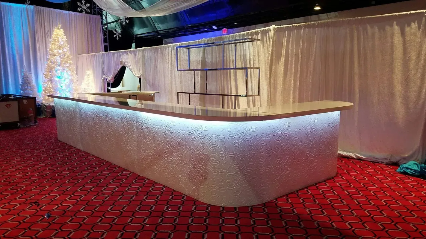 White Damask Bar 23_x10_ White Damask U-Shaped Bar w_ White Tops in Pompano Beach, Florida