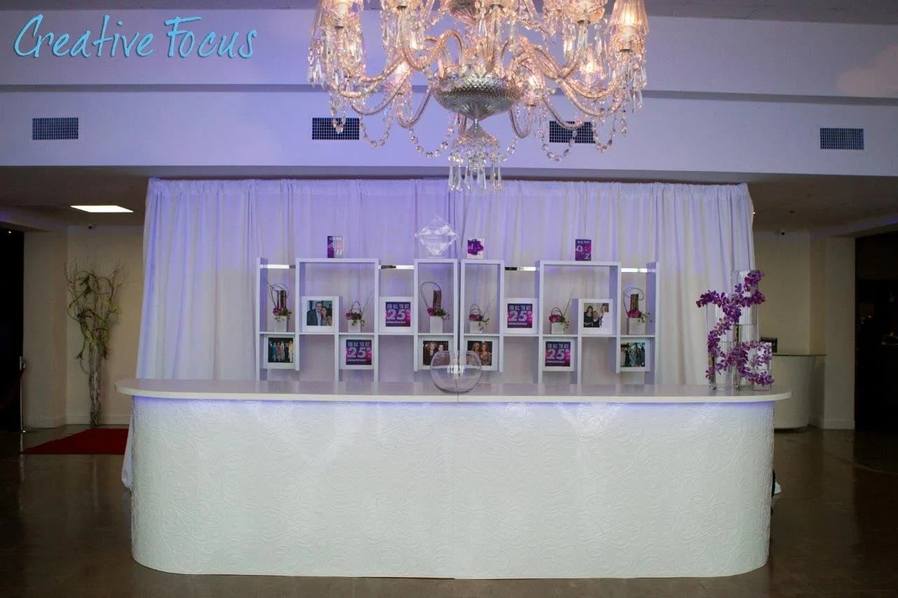 White Damask Registration Desk in Pompano Beach, Florida