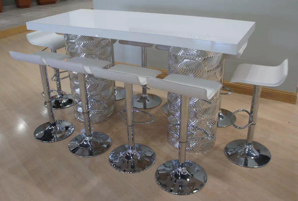 Art Deco Top High Top Communal Table w/ White Top - 6'x30"x42"