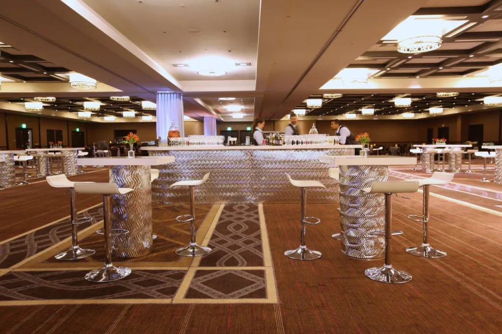 Art Deco Top High Top Communal Table w/ White Top - 6'x30"x42"