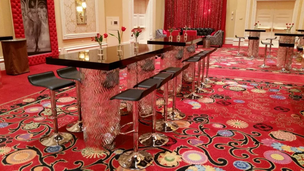 Contempo Silver Mirrored High Top Table Communal w/ Black Top - 6'x30"x42"