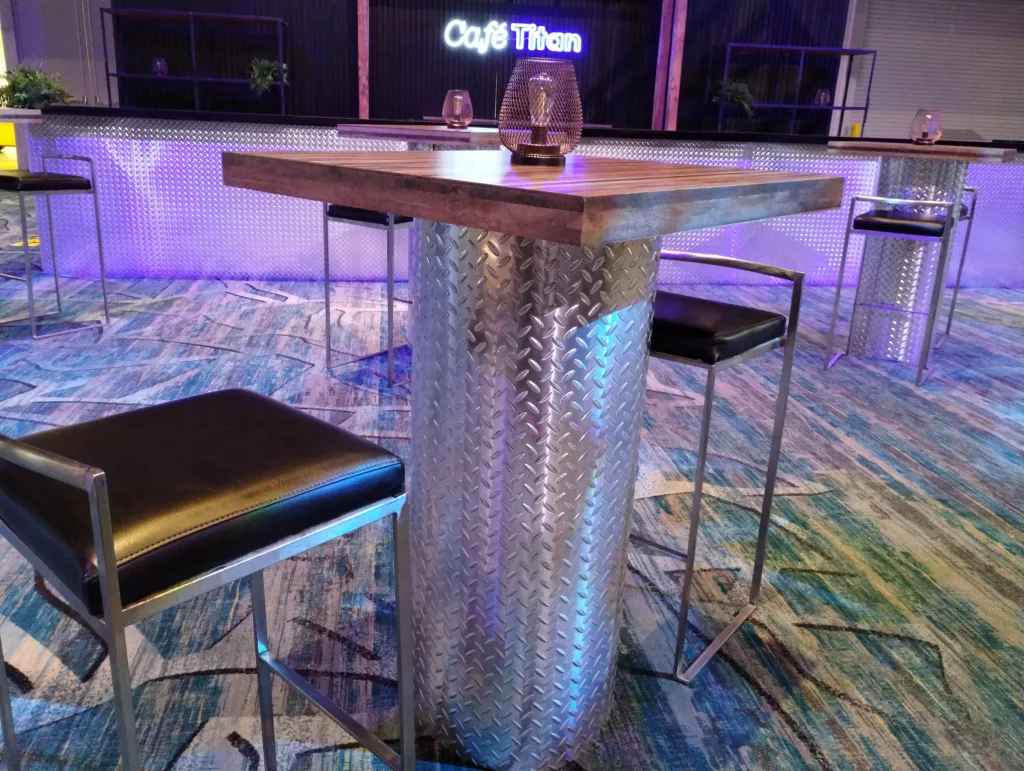 Diamond Plate High Top Table w/ Plank Wood Top - 30"x30"x42"