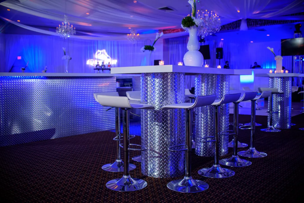 Diamond Plate High Top Communal Table w/ White Top - 6'x30"x42"