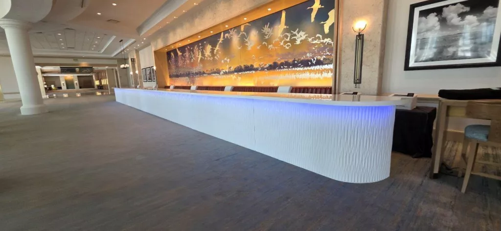 63' White Wave Registration Counter w/ LED Lighting