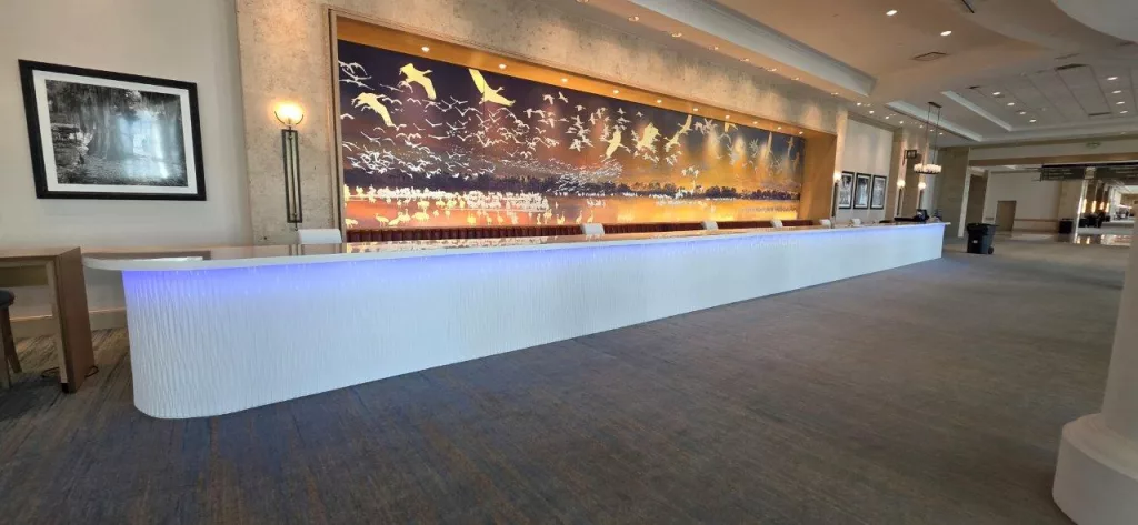 63' White Wave Registration Counter w/ LED Lighting